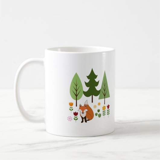 Scandinavische Style Fox Flowers Trees Illustratie Koffiemok (Links)