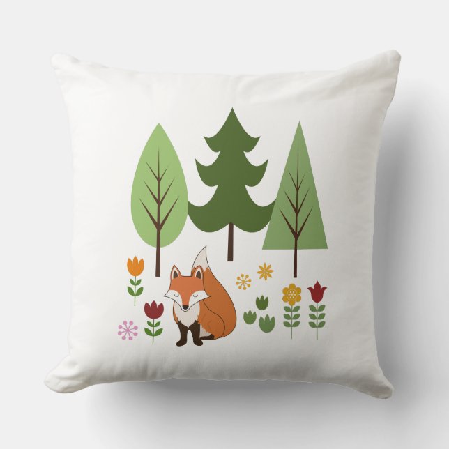Scandinavische Style Fox Flowers Trees Illustratie Kussen (Voorkant)