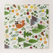 Scandinavische Style Fox Flowers Trees Illustratie Legpuzzel (Horizontaal)