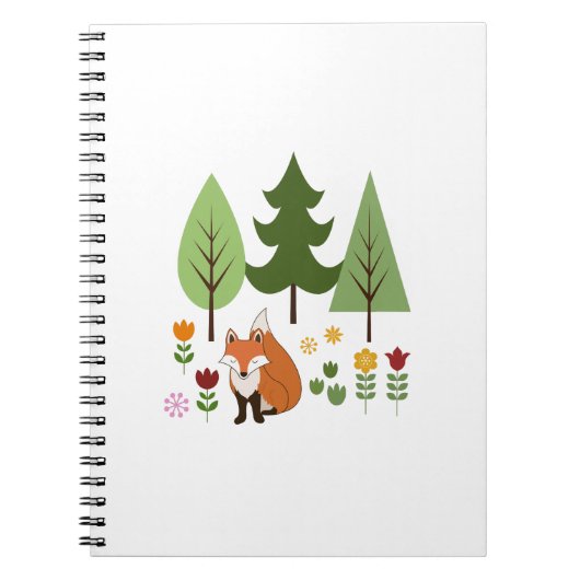 Scandinavische Style Fox Flowers Trees Illustratie Notitieboek (Voorkant)