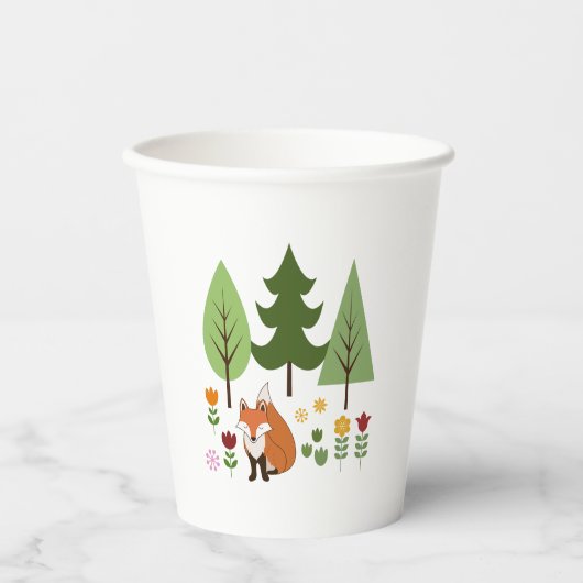 Scandinavische Style Fox Flowers Trees Illustratie Papieren Bekers (Voorkant)