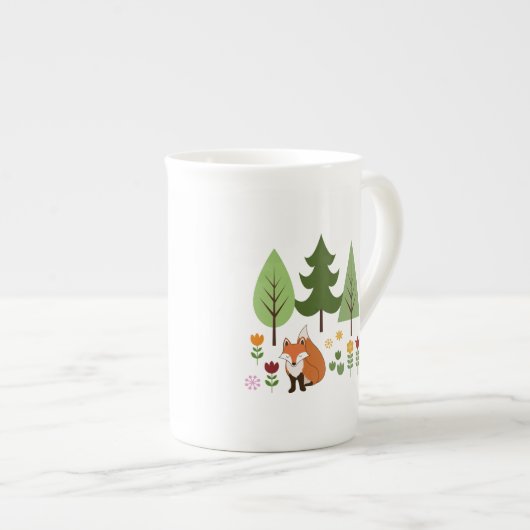 Scandinavische Style Fox Flowers Trees Illustratie Porselein Kop (Voorkant rechts)