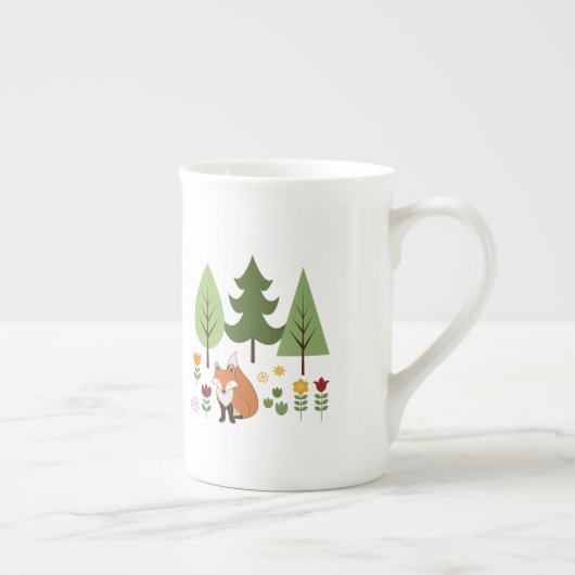 Scandinavische Style Fox Flowers Trees Illustratie Porselein Kop (Rechts)