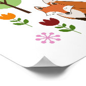 Scandinavische Style Fox Flowers Trees Illustratie Poster (Hoek)