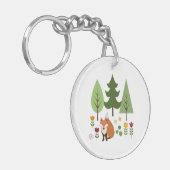 Scandinavische Style Fox Flowers Trees Illustratie Sleutelhanger (Voorkant Links)