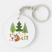 Scandinavische Style Fox Flowers Trees Illustratie Sleutelhanger (Achterkant)