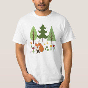 Scandinavische Style Fox Flowers Trees Illustratie T-shirt