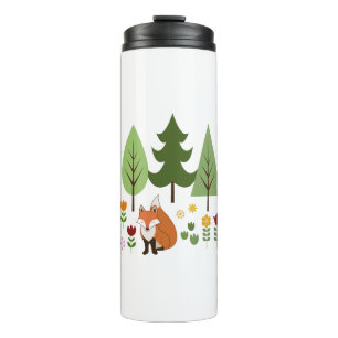 Scandinavische Style Fox Flowers Trees Illustratie Thermosbeker