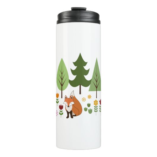 Scandinavische Style Fox Flowers Trees Illustratie Thermosbeker (Voorkant)