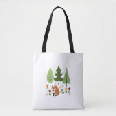 Scandinavische Style Fox Flowers Trees Illustratie Tote Bag (Voorkant)