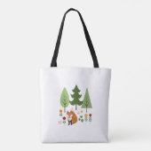 Scandinavische Style Fox Flowers Trees Illustratie Tote Bag (Achterkant)