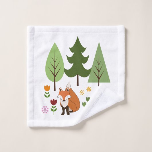 Scandinavische Style Fox Flowers Trees Illustratie Washandje (Wasdoekje)