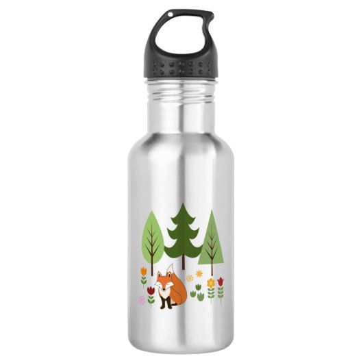 Scandinavische Style Fox Flowers Trees Illustratie Waterfles (Voorkant)