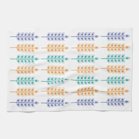 Scandinavische tarwe in helder blauw, geel en groe theedoek (Horizontaal)