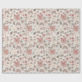 Scandinavische teddybeer boho-patroon cadeaupapier (Vlak)