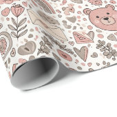 Scandinavische teddybeer boho-patroon cadeaupapier (Rol Hoek)