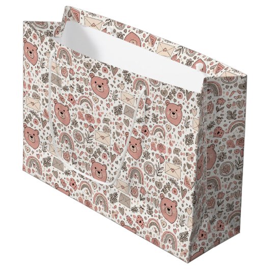 Scandinavische teddybeer boho patroon groot cadeauzakje (Voorkant Gekanteld)