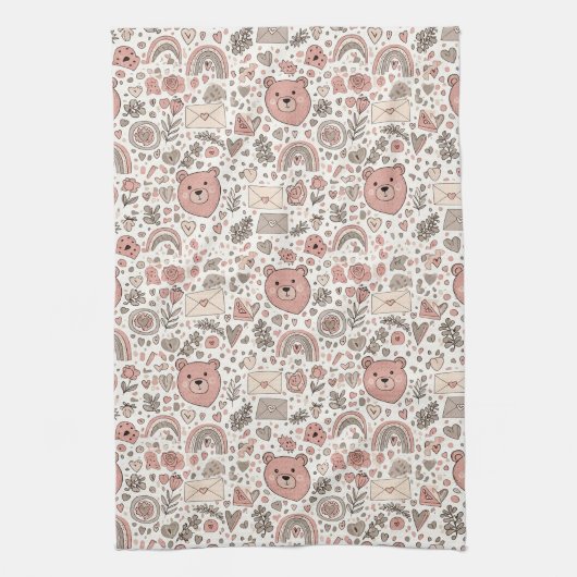 Scandinavische teddybeer boho patroon theedoek (Verticaal)