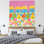 Scandinavische thuisstraat op regenachtige dag canvas afdruk (Insitu (Slaapkamer))