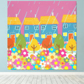 Scandinavische thuisstraat op regenachtige dag canvas afdruk (Insitu (Houten vloer))
