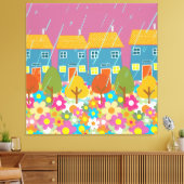 Scandinavische thuisstraat op regenachtige dag canvas afdruk (Insitu (Woonkamer))