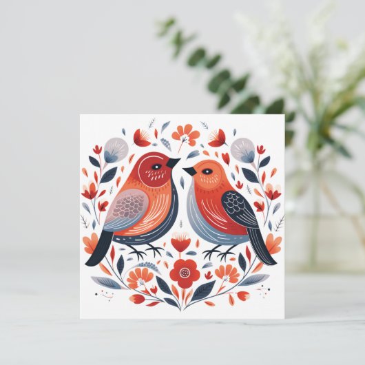 Scandinavische Tortelduifjes Valentijnse Feestdagenkaart (Staand voorkant)