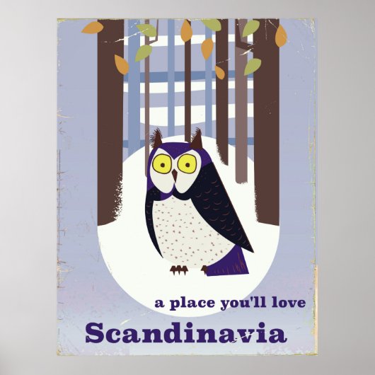 Scandinavische uil in het bos Vintage poster (Voorkant)