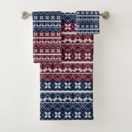 Scandinavische versiering op een blauwe, Bourgogne Bad Handdoek