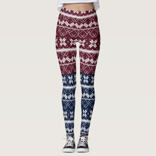 Scandinavische versiering op een blauwe, Bourgogne Leggings (Voorkant)