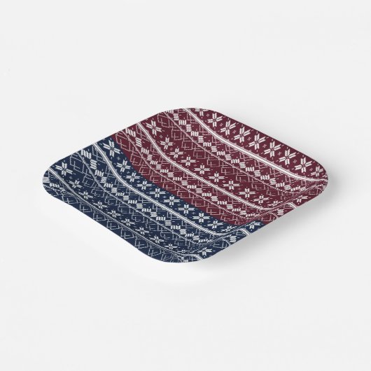 Scandinavische versiering op een blauwe, Bourgogne Papieren Bordje (Gebogen)