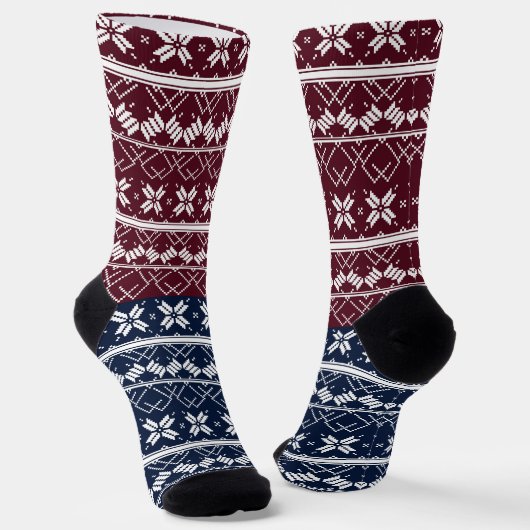 Scandinavische versiering op een blauwe, Bourgogne Sokken (Gebogen)