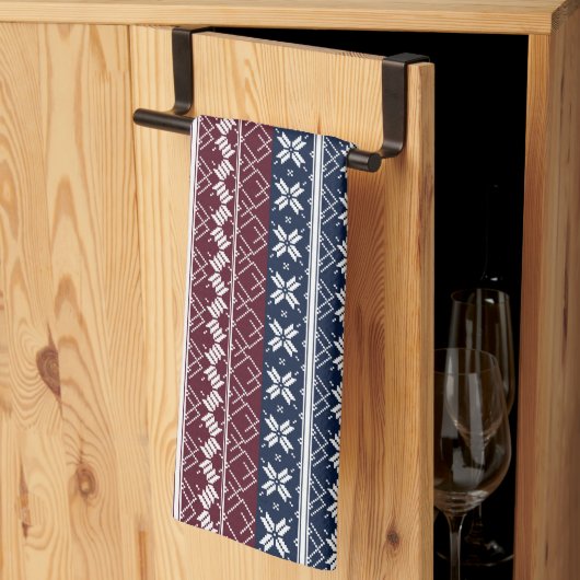 Scandinavische versiering op een blauwe, Bourgogne Theedoek (Derde Gevouwen)