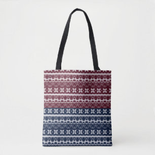 Scandinavische versiering op een blauwe, Bourgogne Tote Bag