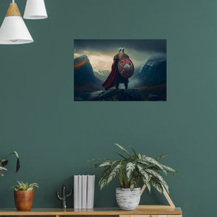 Scandinavische Viking in maliënkolder die een fjor Poster