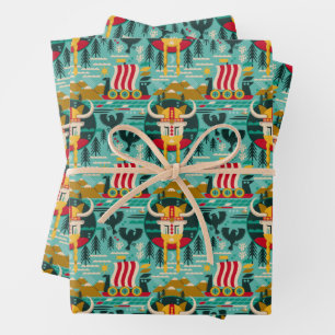 Scandinavische Viking Ship Pattern-pakpapier Inpakpapier Vel