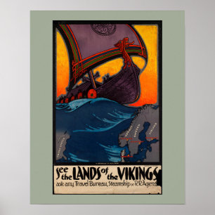 Scandinavische Vintage Travel en Viking Ship Poster