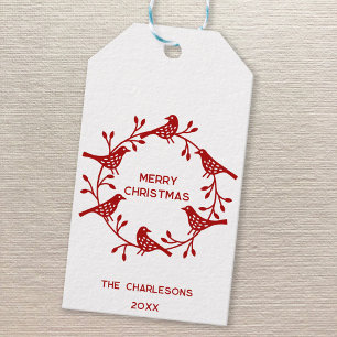 Scandinavische vogelkrans gepersonaliseerde kerst cadeaulabel