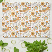 Scandinavische Vogels Oranje Theedoek (Gevouwen)