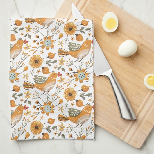 Scandinavische Vogels Oranje Theedoek (Quarter Fold)