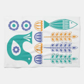 Scandinavische vogels, vis en bloemen theedoek (Horizontaal)