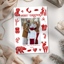 Scandinavische volks kunst bos hout land dieren vo feestdagenkaart