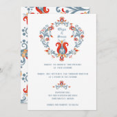 Scandinavische volks kunst trouw uitnodiging blauw (Voorkant / Achterkant)