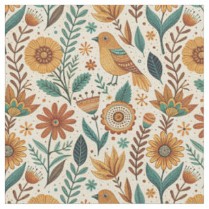 Scandinavische volks kunst vogel- en bloem bloemen stof