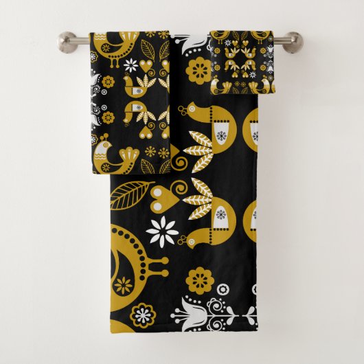 Scandinavische volks kunst vogels bad handdoek (Insitu)