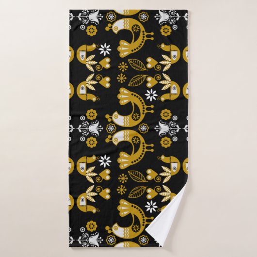 Scandinavische volks kunst vogels badhanddoek (Badhanddoek)