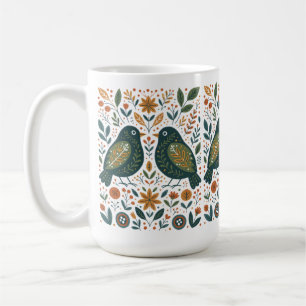 Scandinavische volks kunst vogels en bloempatroon koffiemok