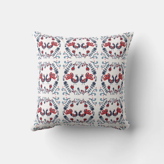 Scandinavische volks kunst vogels rood blauw GEMER Kussen (Achterkant)