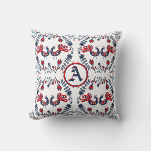 Scandinavische volks kunst vogels rood blauw GEMON Kussen