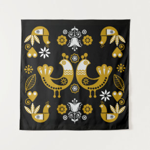 Scandinavische volks kunst vogels wandkleed
