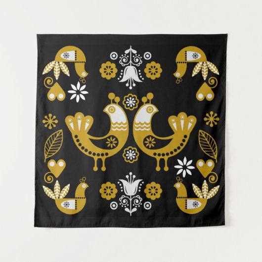Scandinavische volks kunst vogels wandkleed (Voorkant)